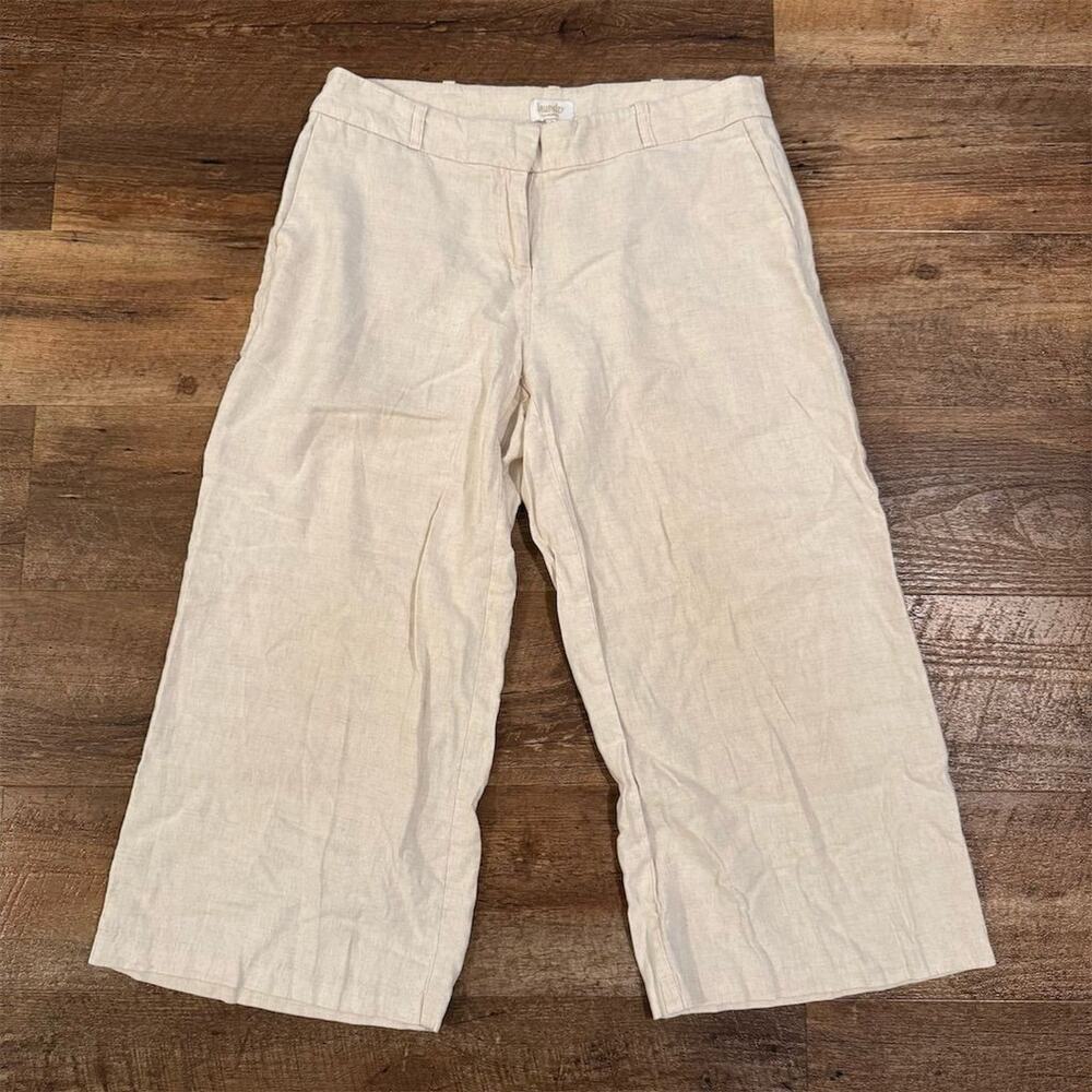 Laundry by Shelli Segal Cream Linen Blend Wide-Leg Pants Sz 4 Minimalist Coastal